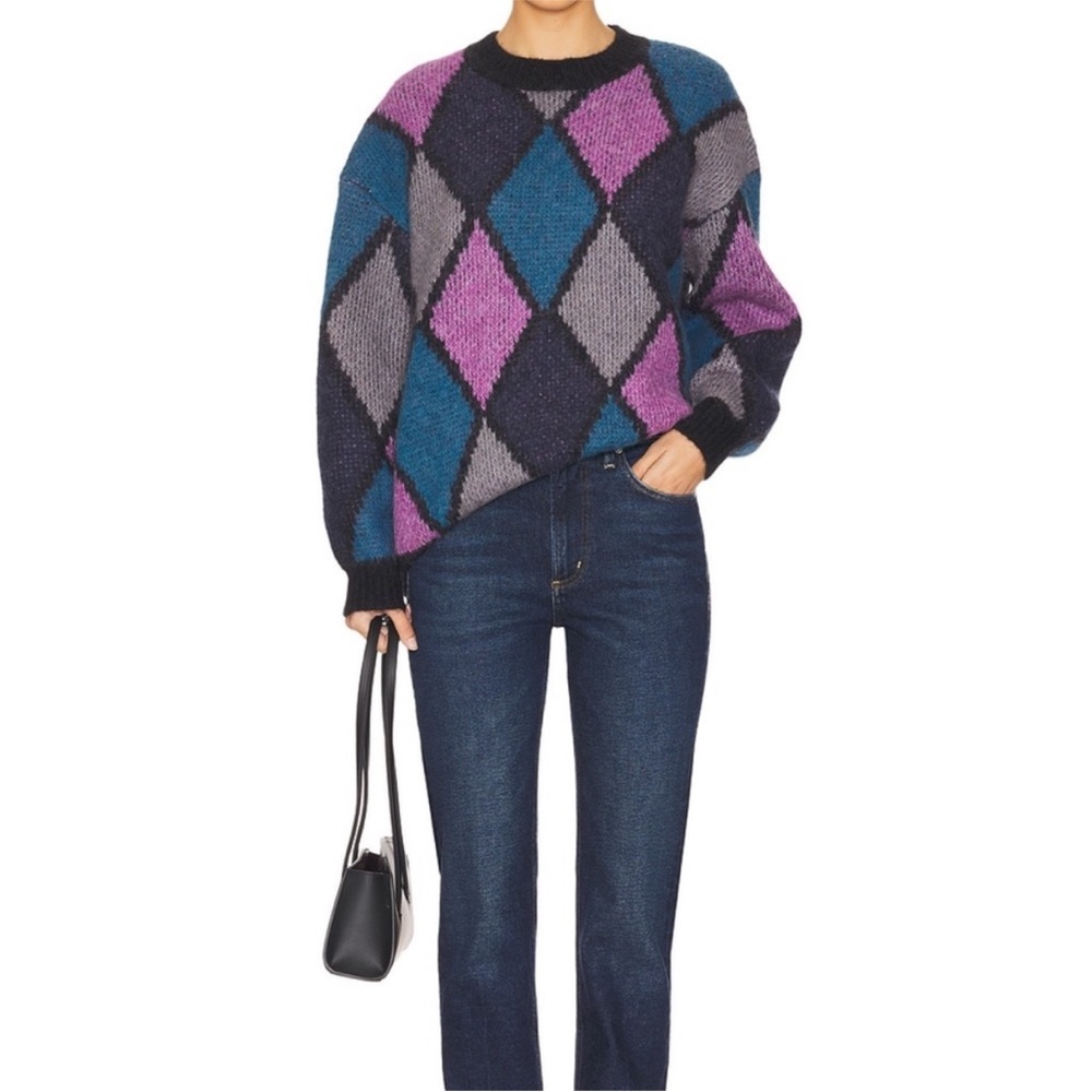 Anine Bing Argyle Sweater in Purple, Blue, and Black